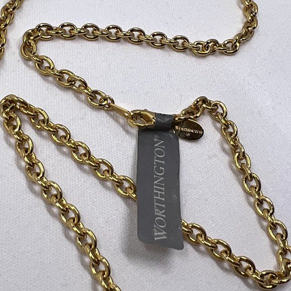 NWT – Worthington Gold Toned 32” Large Chain Necklace w/ Jeweled Flower Pendant - Picture 5 of 5